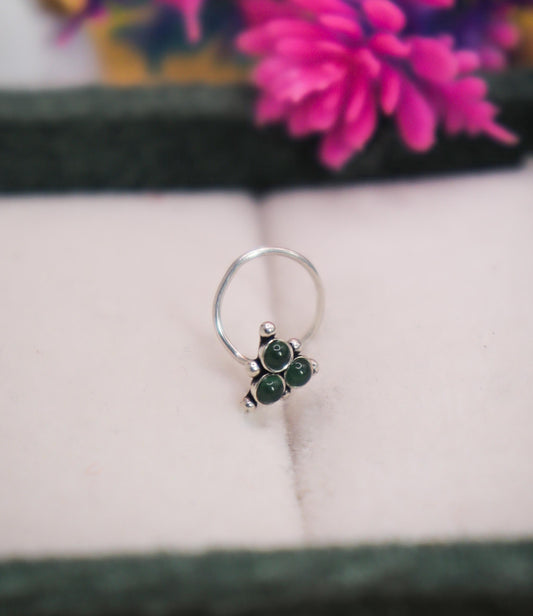 Green Trinity Silver Nose Pin