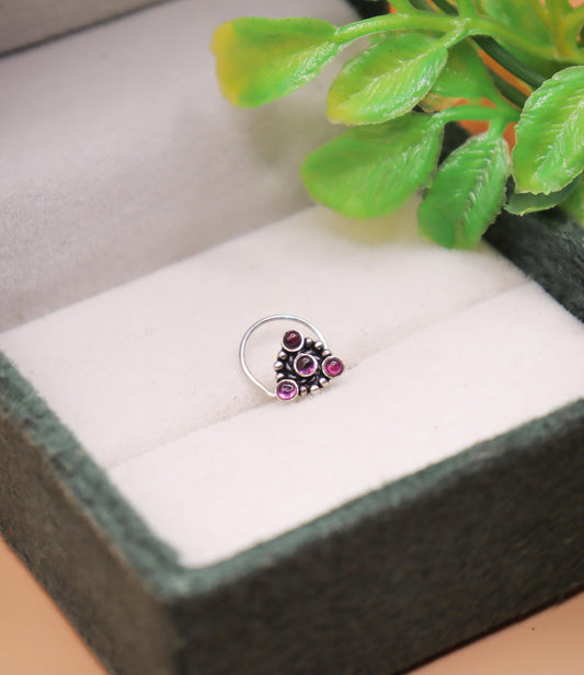 Amethyst Glow Silver Nose Pin