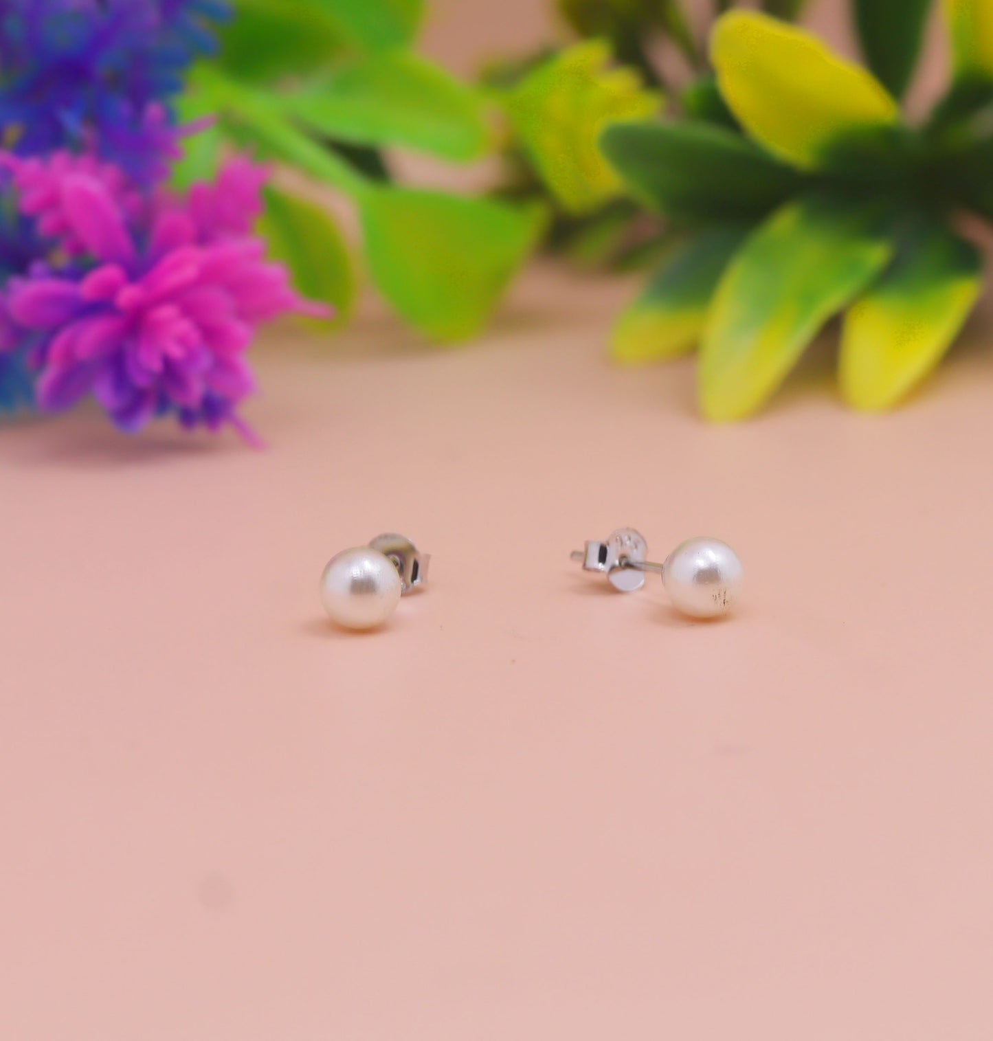 Classic Pearl Silver Stud Earrings