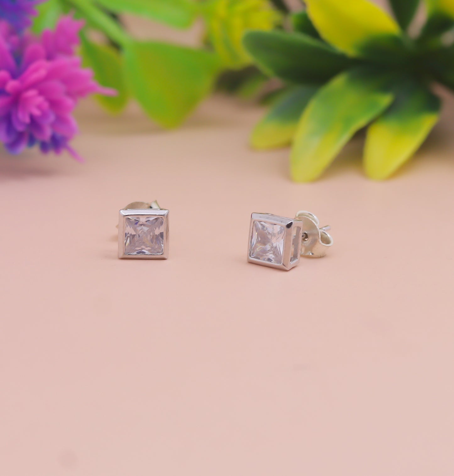 Classic Square-Cut Silver Stud