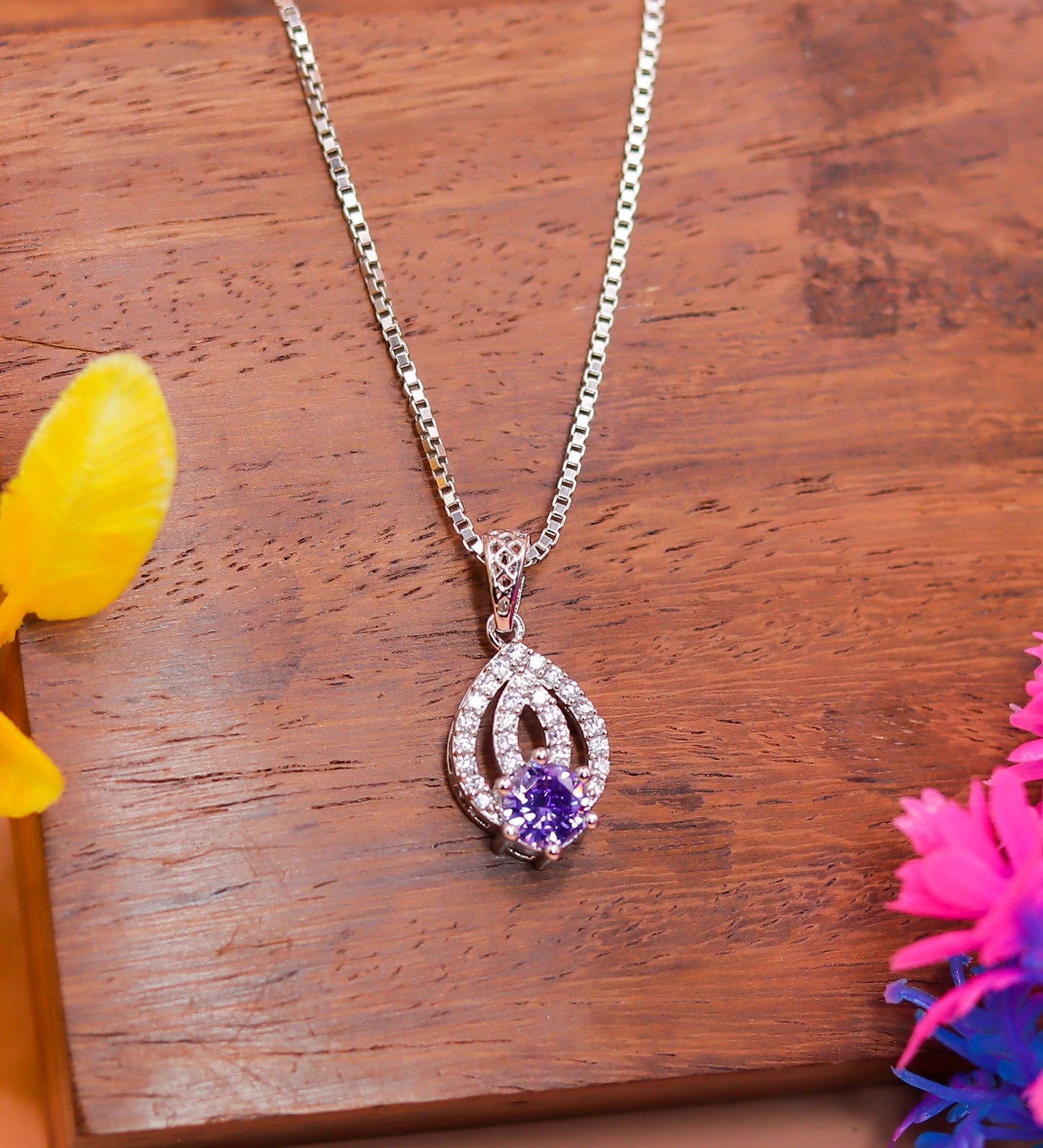 Amethyst Flame Spark Silver Pendant