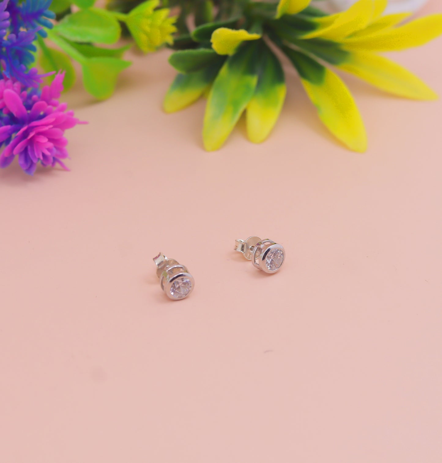 Classic Round Crystal Silver Stud Earrings