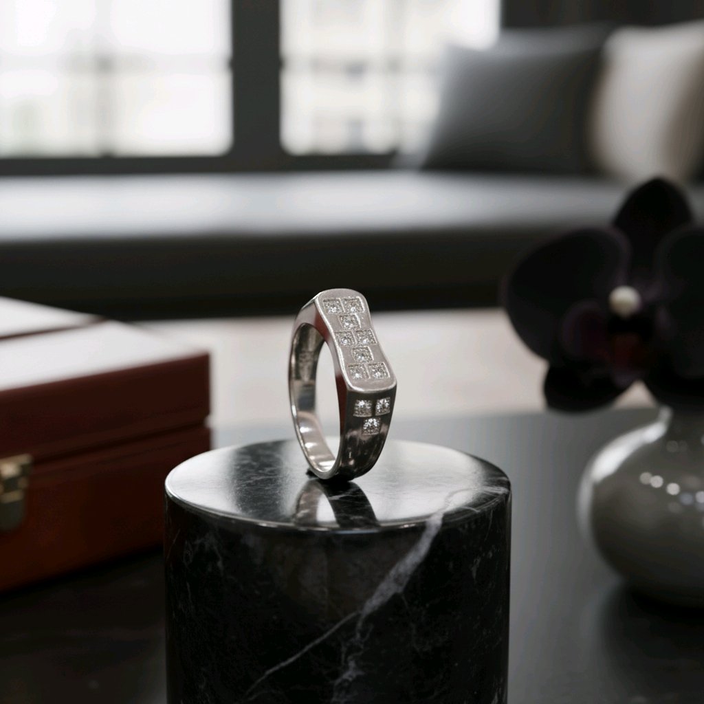 Elite Square-Set Silver Statement Ring