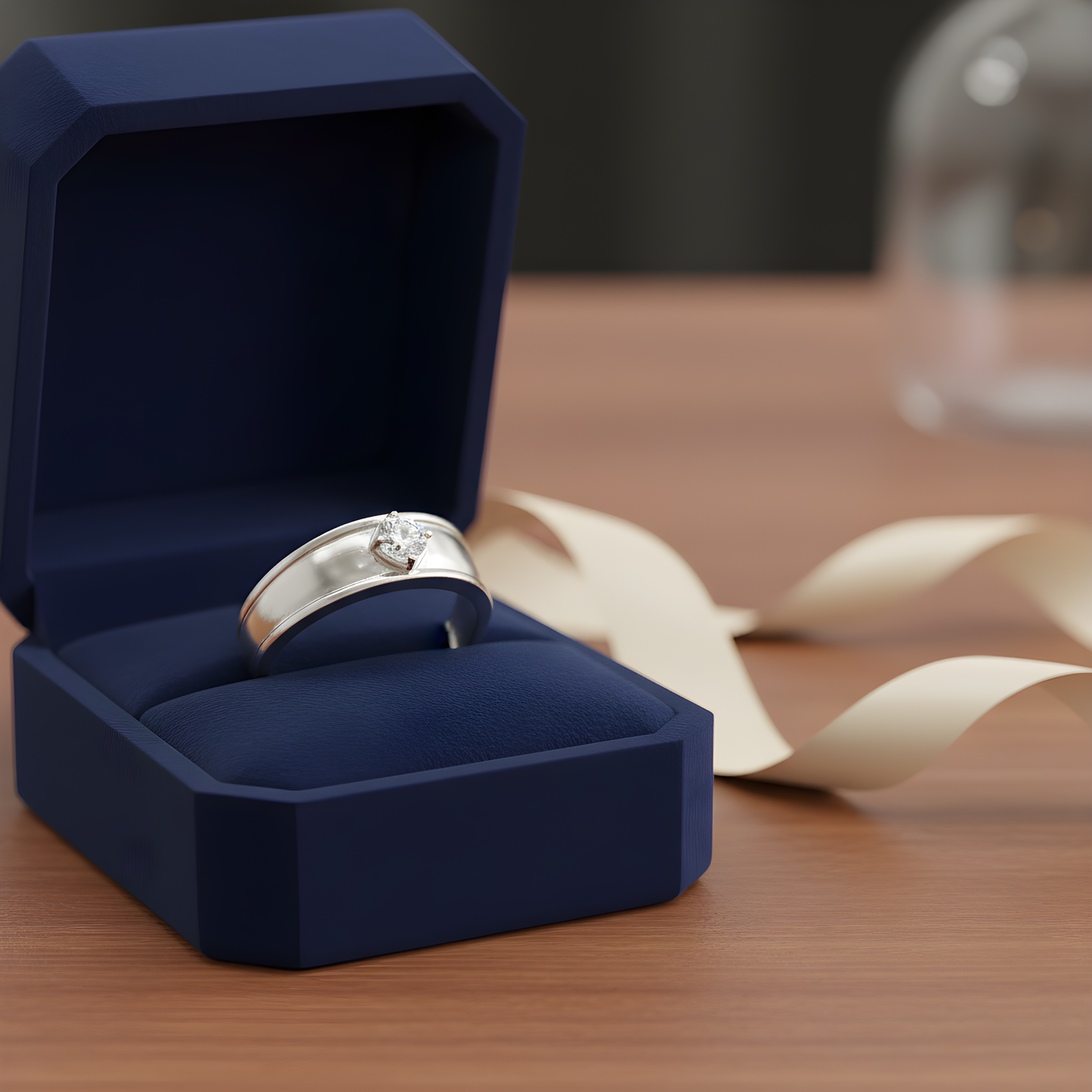 Men’s Silver Single Stone Ring – Minimal Classic Design