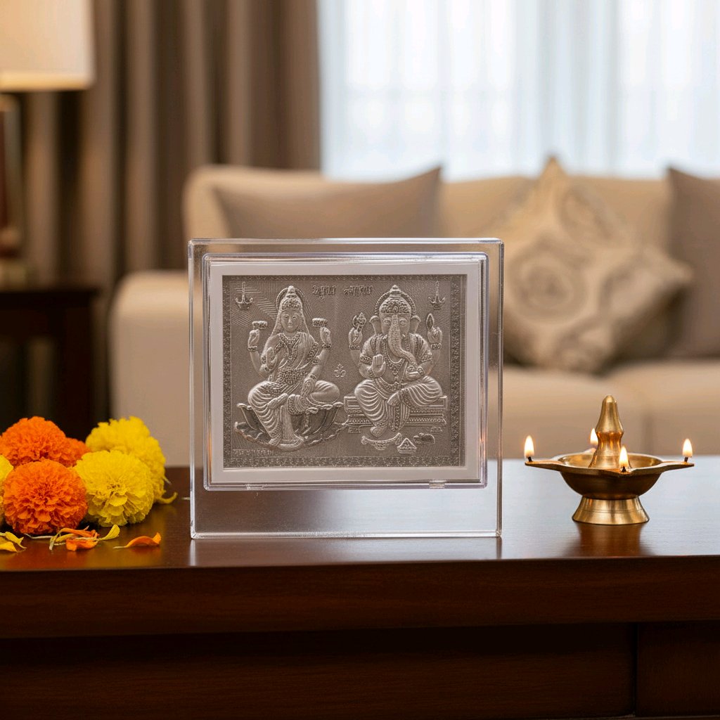 Laxmi Ganesh Pure Silver Frame for Home & Office