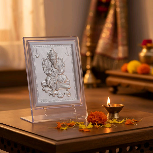 Elegant Silver Ganesha Embossed Frame