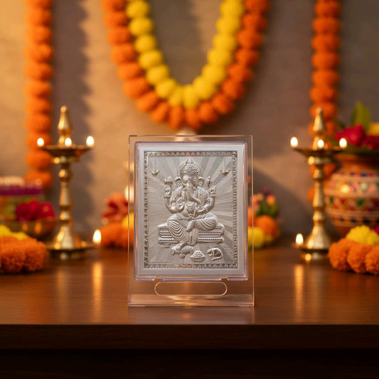 Elegant Silver Ganesha Embossed Frame