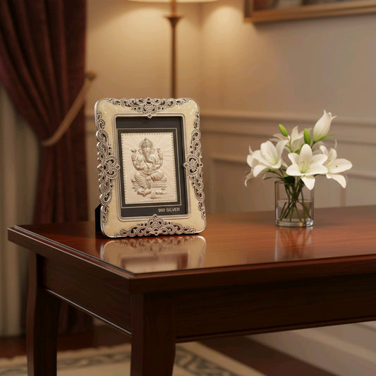 Designer Silver Ganesh Embossed Frame