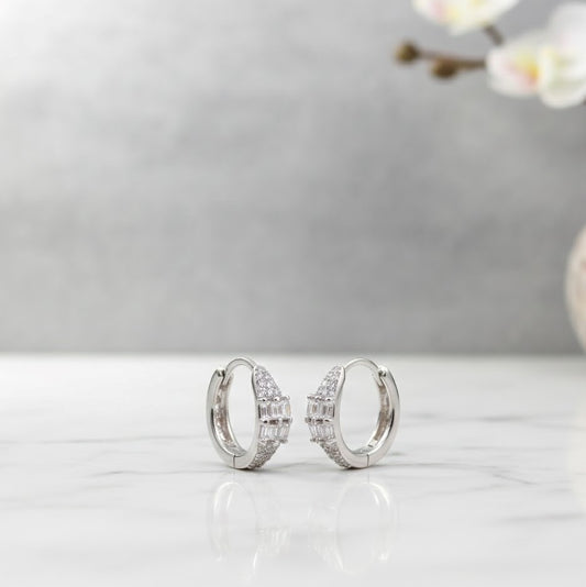 Elegant Silver Baguette-Cut Hoop Earrings