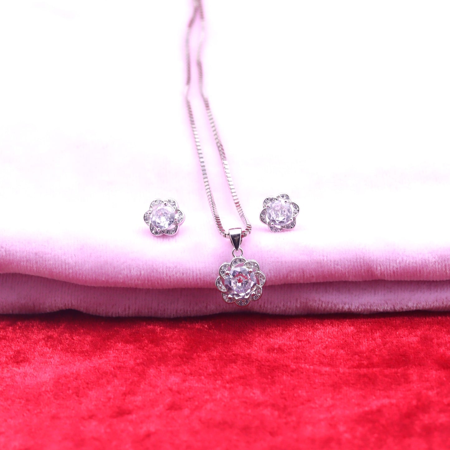 Crystal Blossom Silver Pendant Set