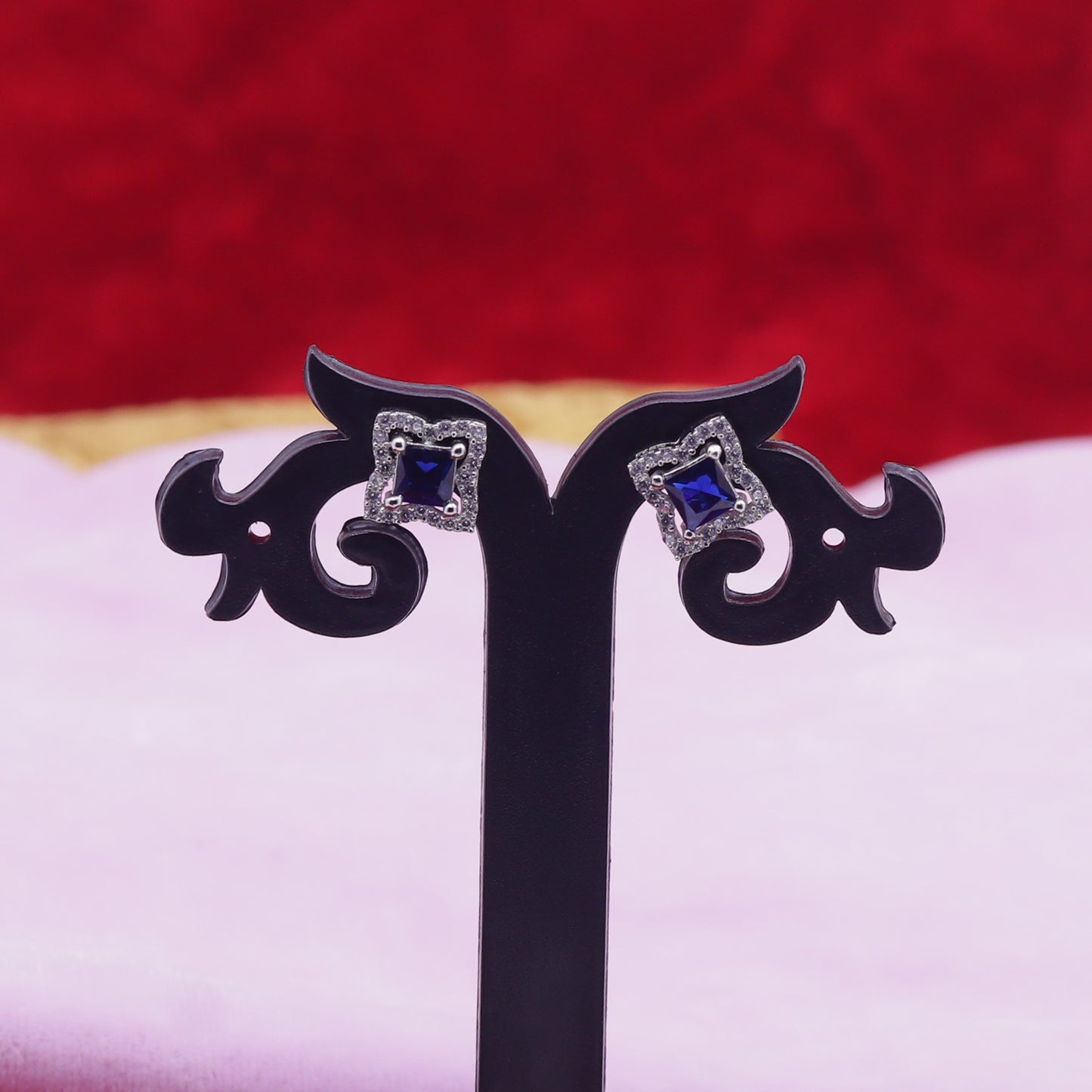 Royal Sapphire Square Silver Pendant Set