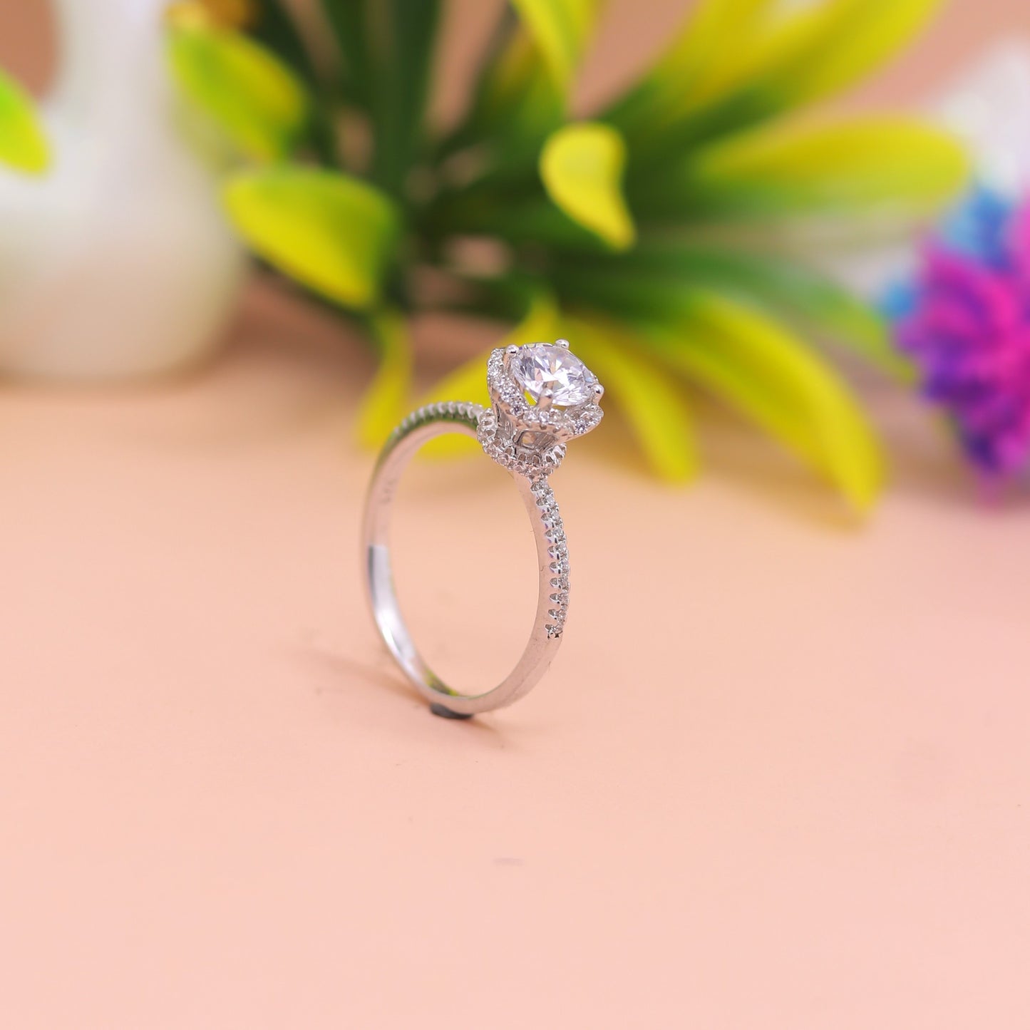 Timeless Halo Solitaire Silver Ring