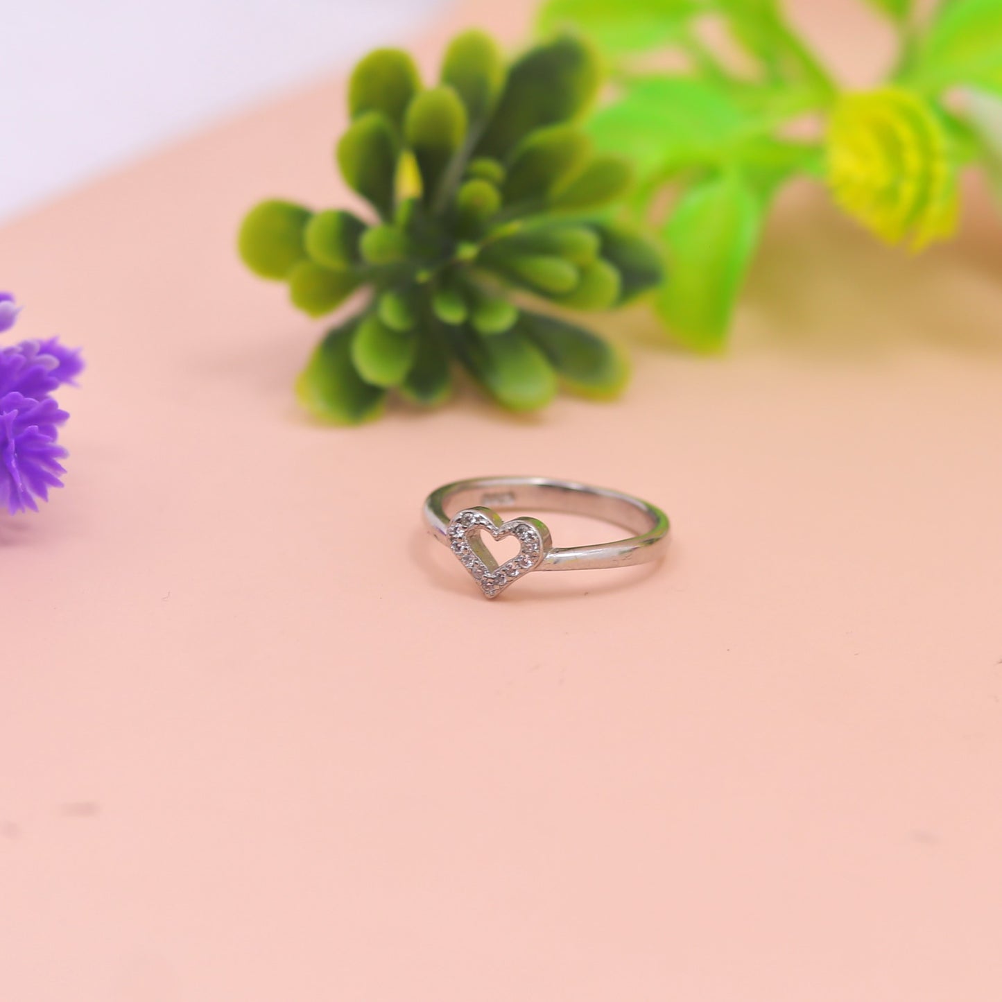 Open Heart Sparkle Silver Ring