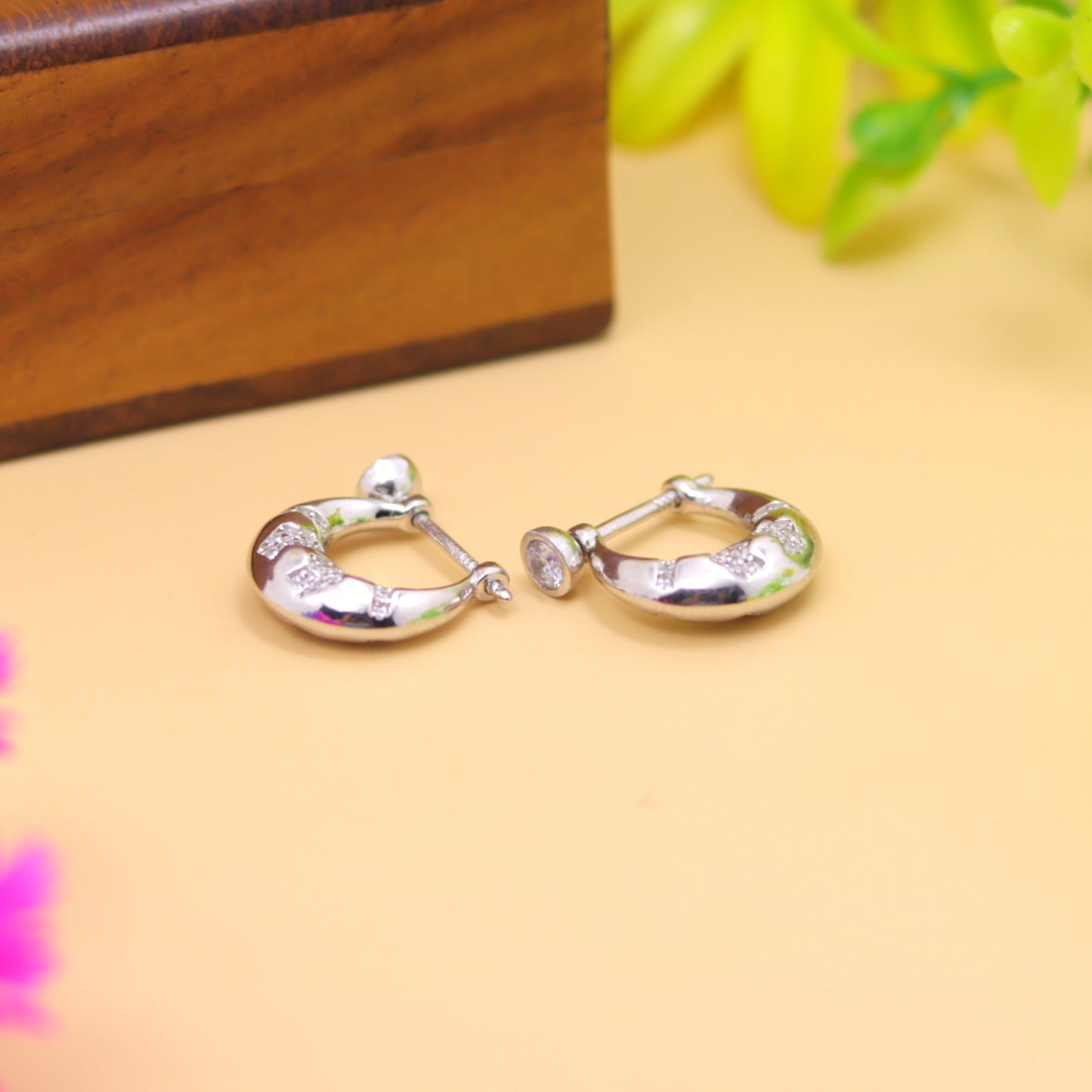 Elegant Silver Hoop Earrings with Stone Detailing