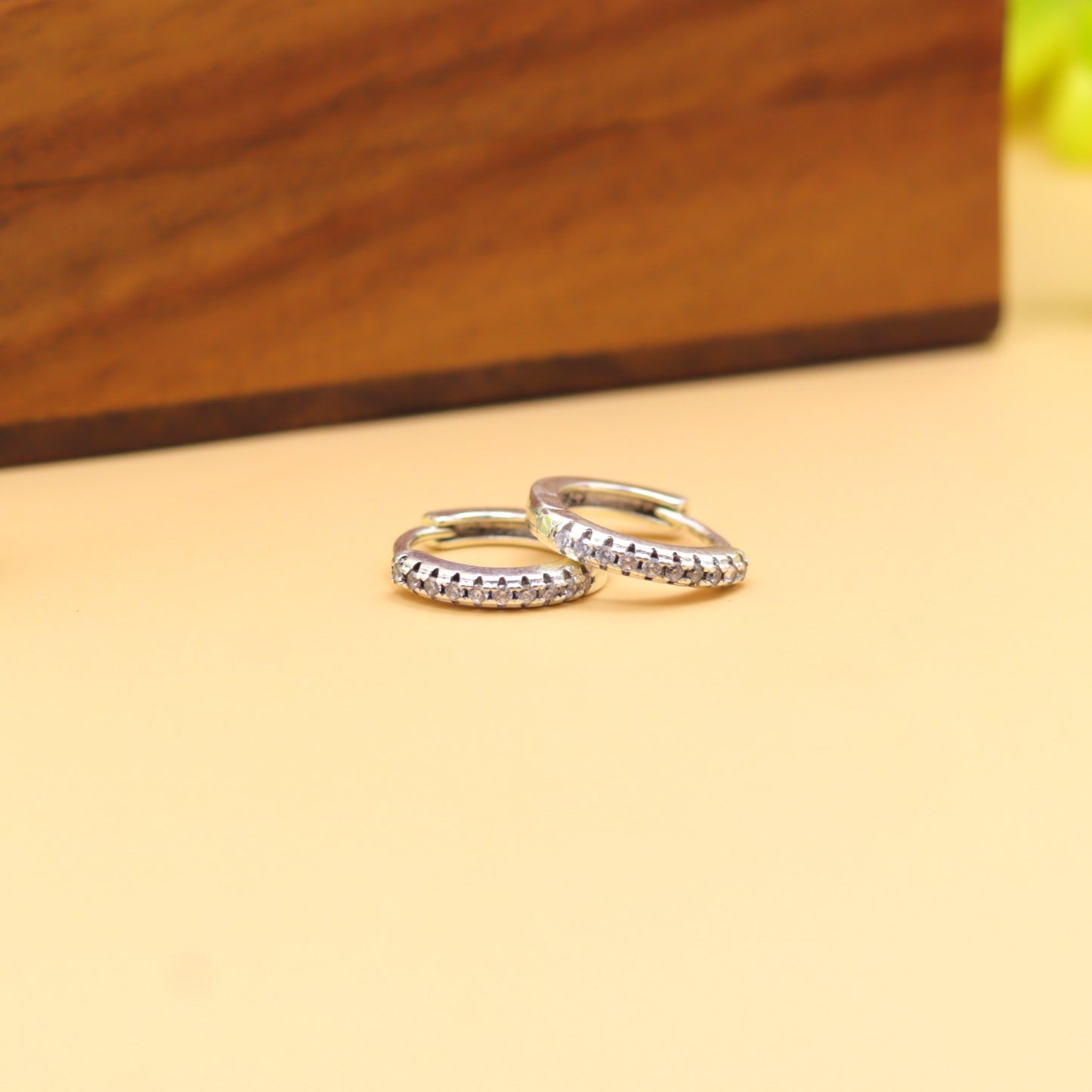 Classic Silver Stone-Studded Hoop Earrings