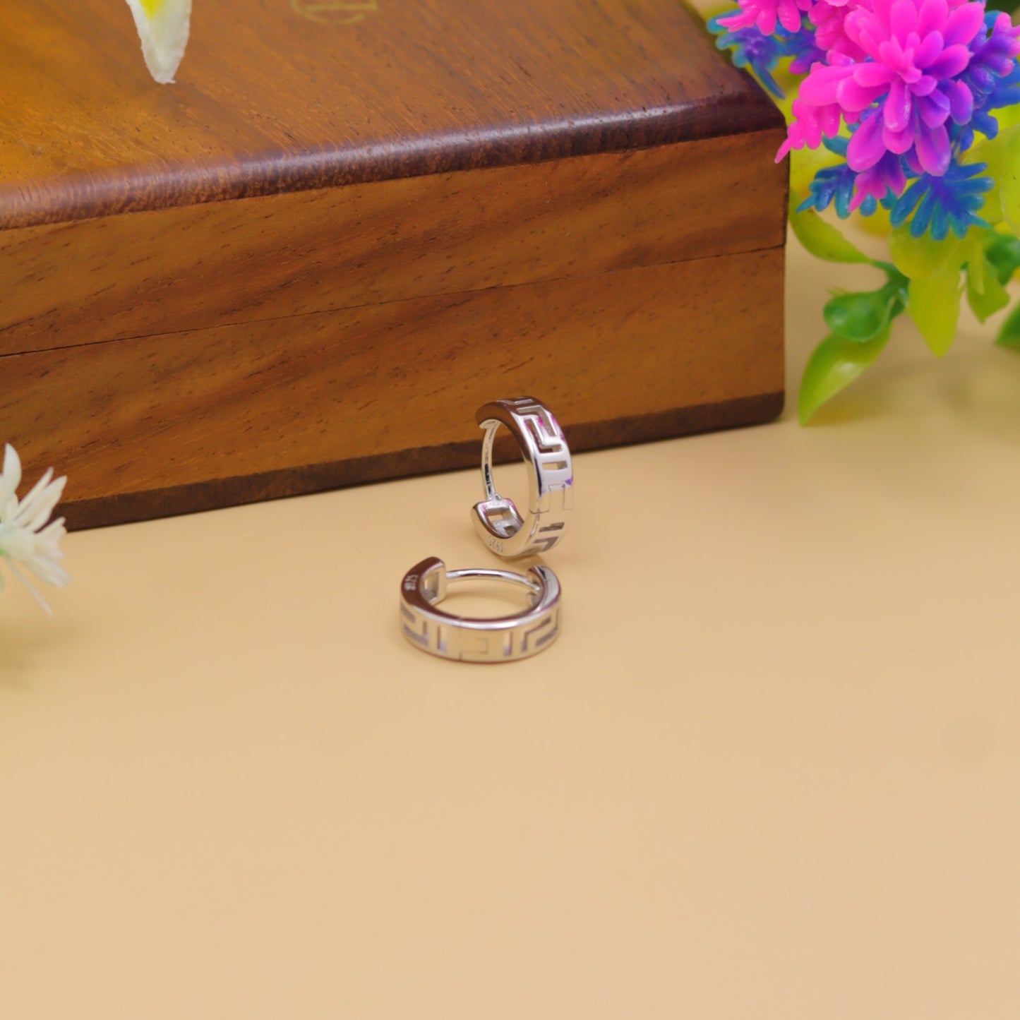 Silver Greek Key Hoop Earrings – Modern Edge