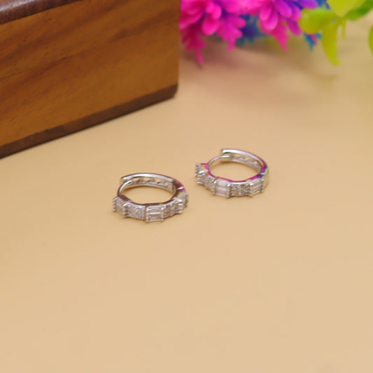 Silver Baguette Stone Hoop Earrings