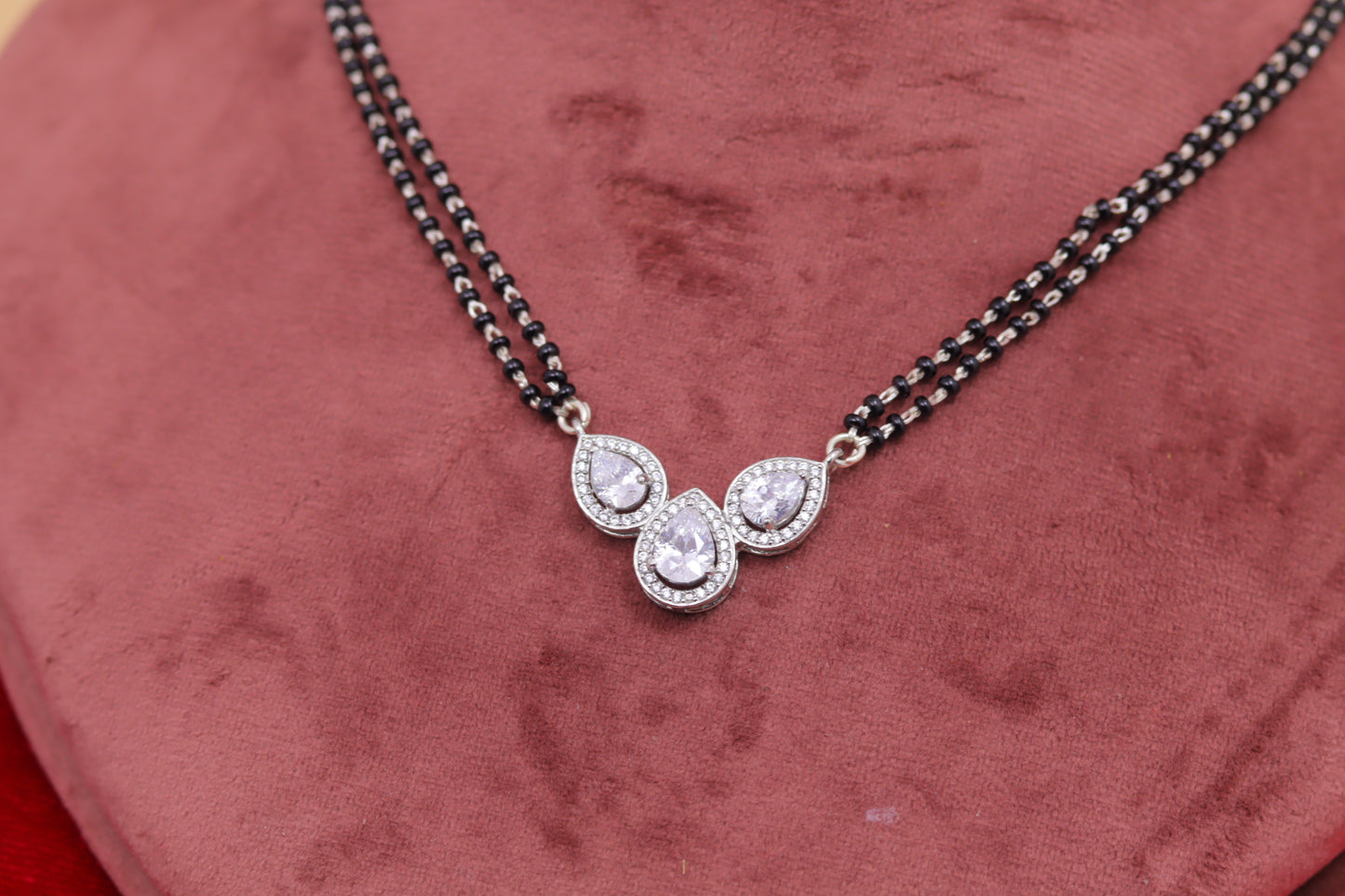 Elegant Silver Mangalsutra with Triple Teardrop Pendant