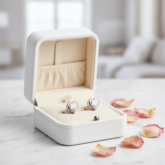 Heart-Shaped Crystal Silver Stud Earrings