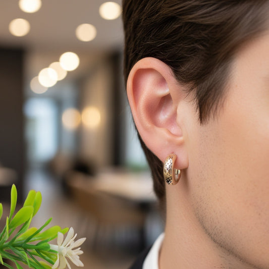 Men’s Textured Silver Hoop Earrings