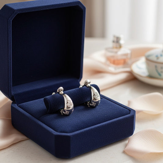 Elegant Silver Hoop Earrings with Stone Detailing