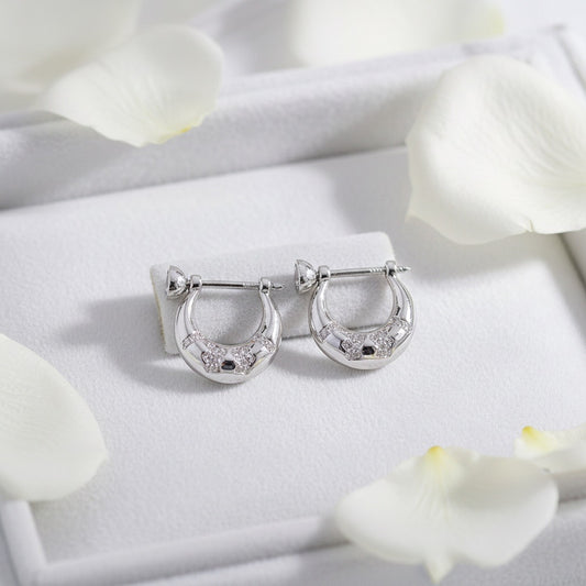 Elegant Silver Hoop Earrings with Stone Detailing