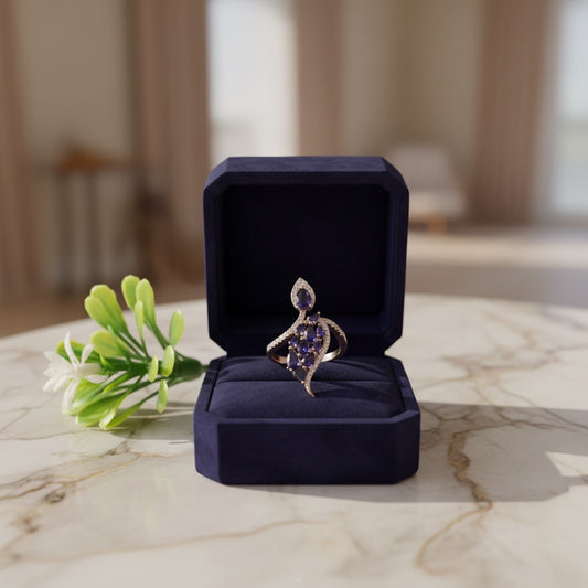 Royal Sapphire Leaf Cascade Silver Ring