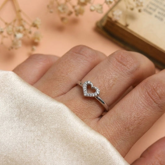 Open Heart Sparkle Silver Ring