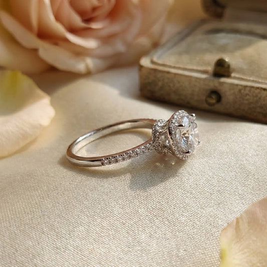 Timeless Halo Solitaire Silver Ring