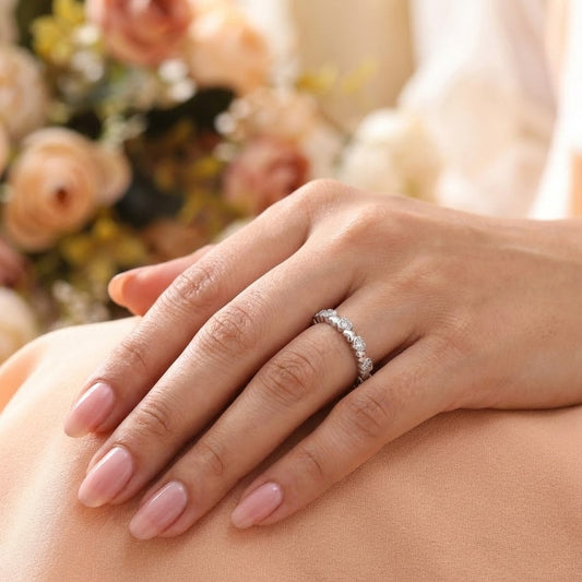 Heart Charm Eternity Silver Ring