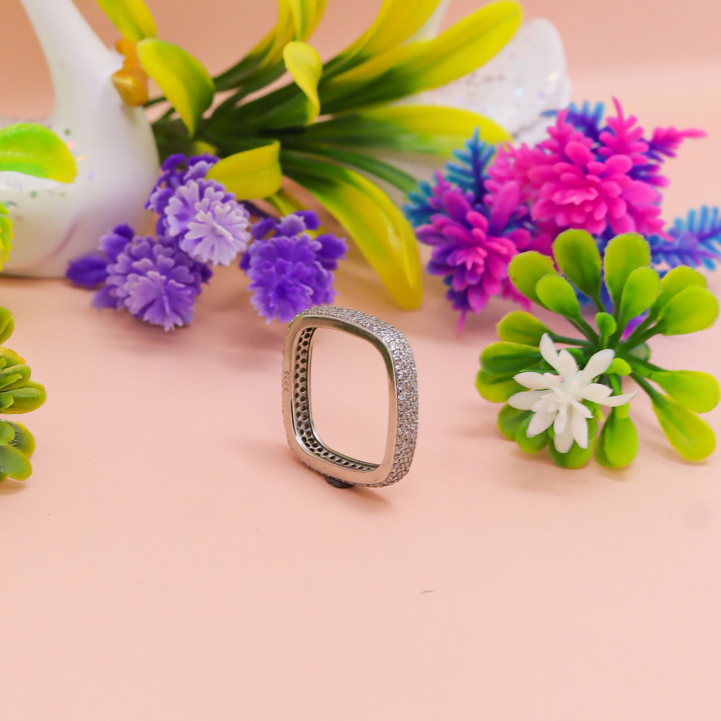 Diamond Edge Square Silver Ring