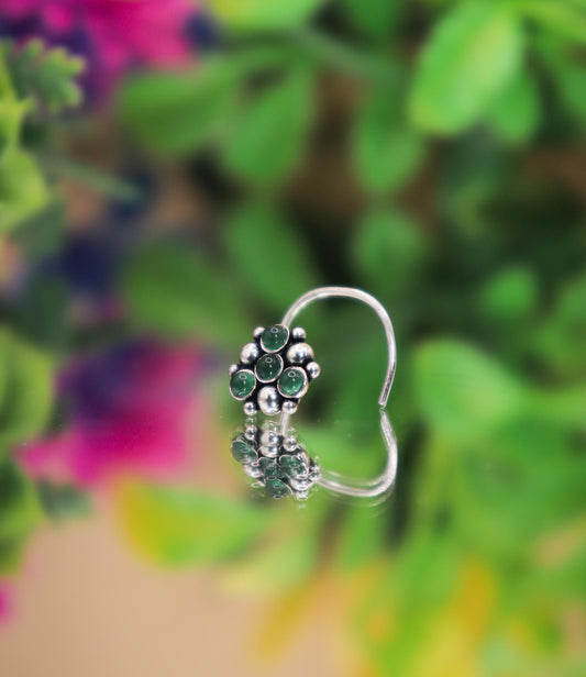 Emerald Bloom Silver Nose Pin