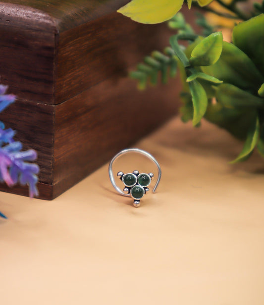 Green Trinity Silver Nose Pin