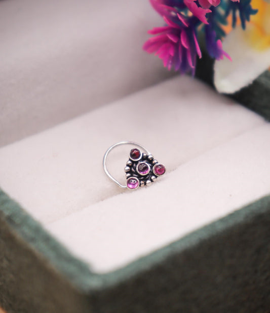 Amethyst Glow Silver Nose Pin