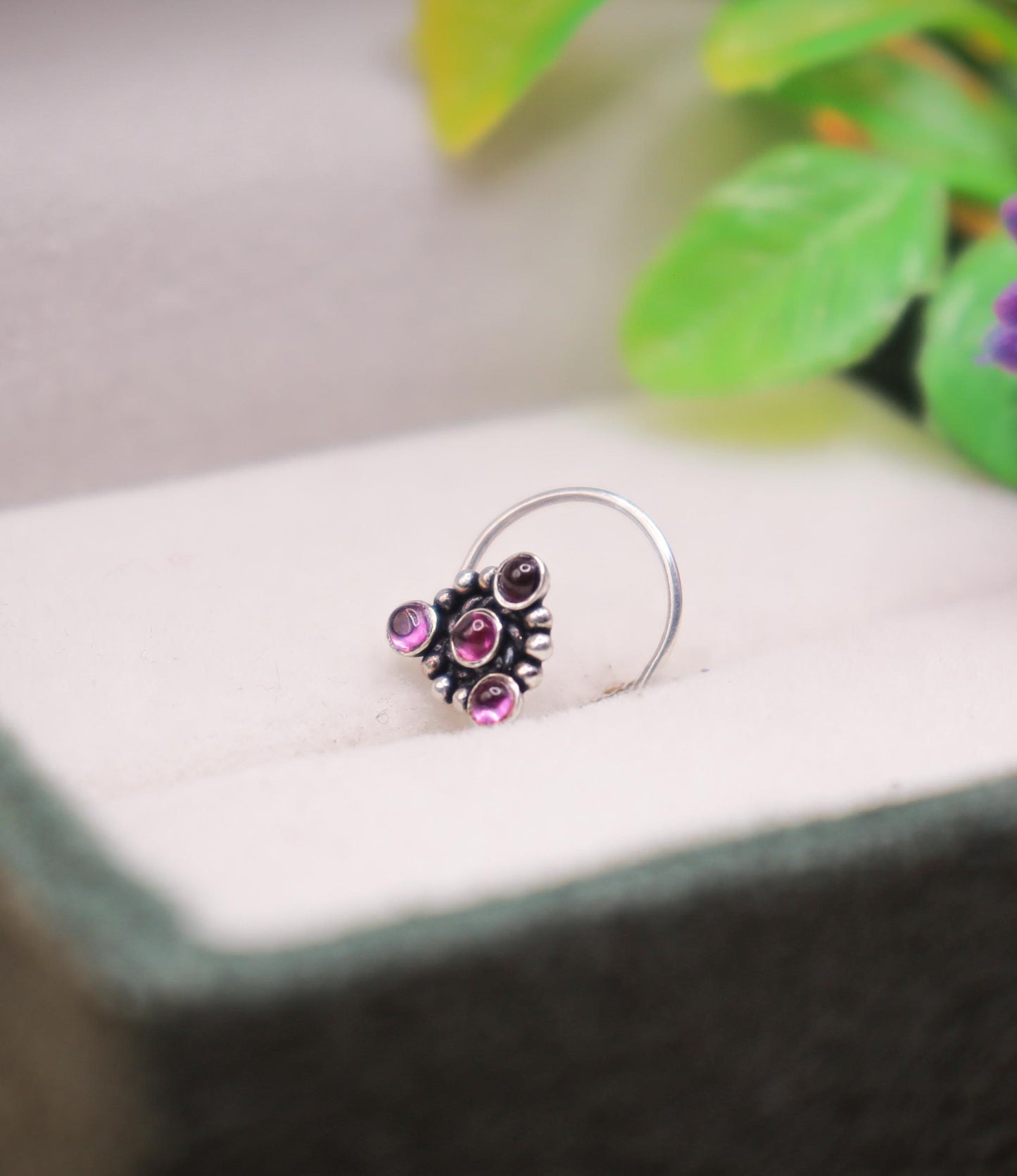 Amethyst Glow Silver Nose Pin