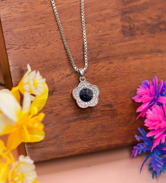 Floral Blue Stone Pendant in 925 Sterling Silver