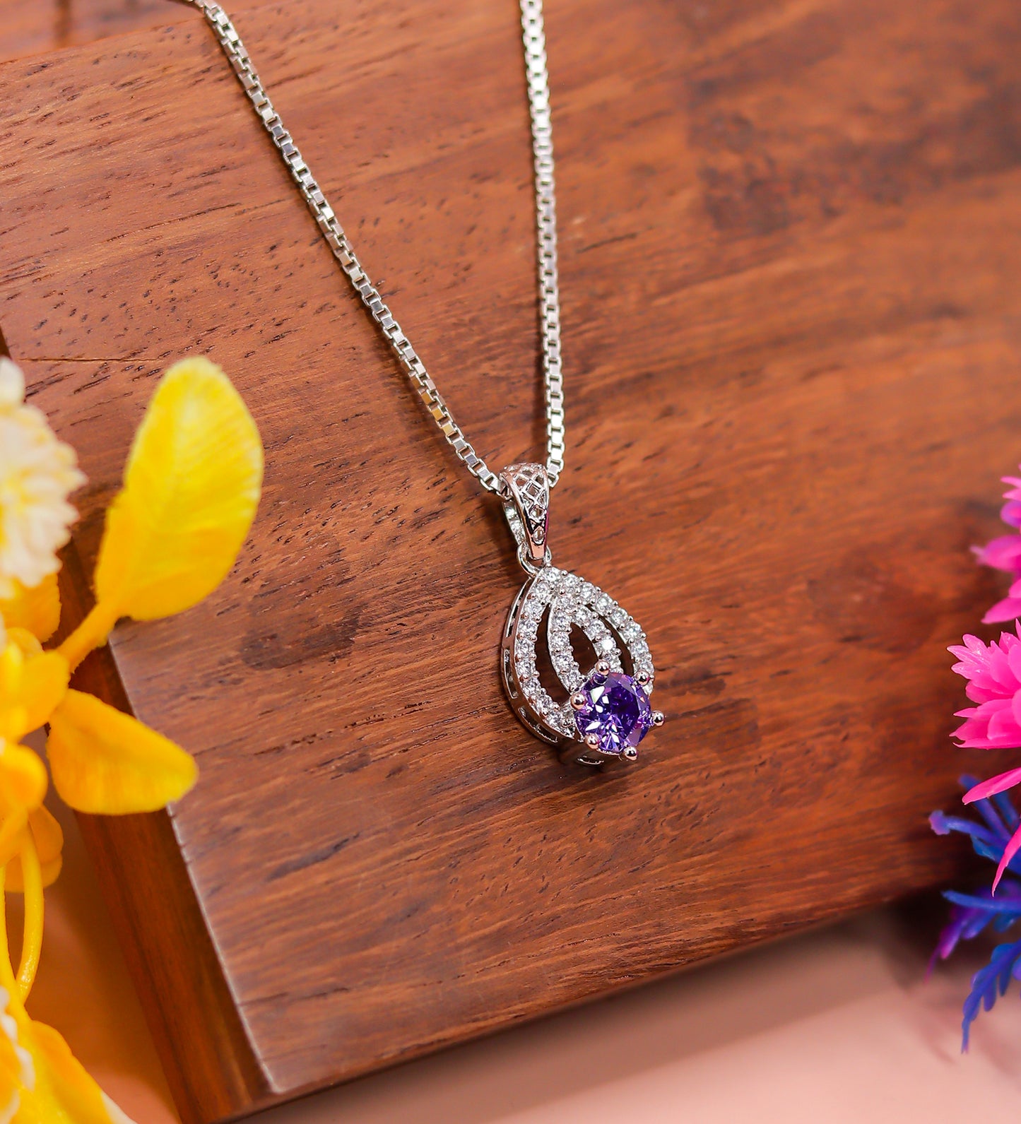 Amethyst Flame Spark Silver Pendant