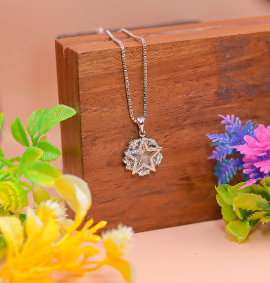 Star Motif 925 Silver Pendant with Sparkling Accents
