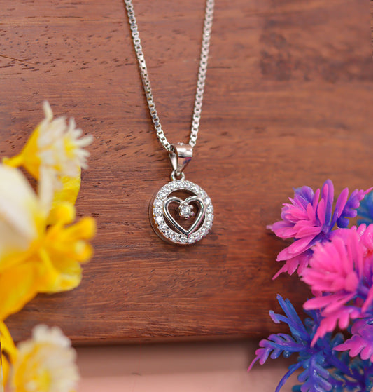 Heart-in-Circle Sparkle Pendant in 925 Sterling Silver