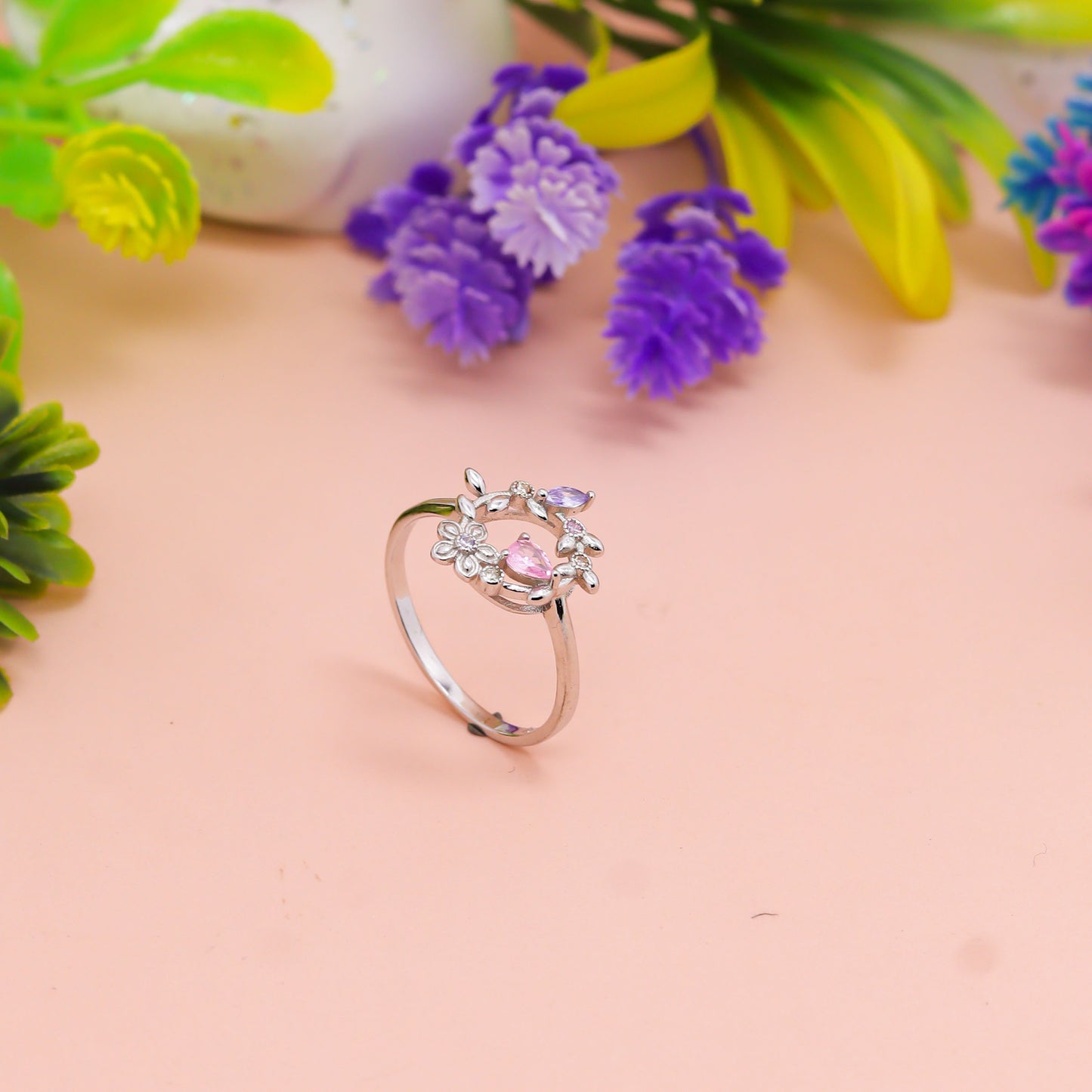 Blossom Butterfly Open Silver Ring