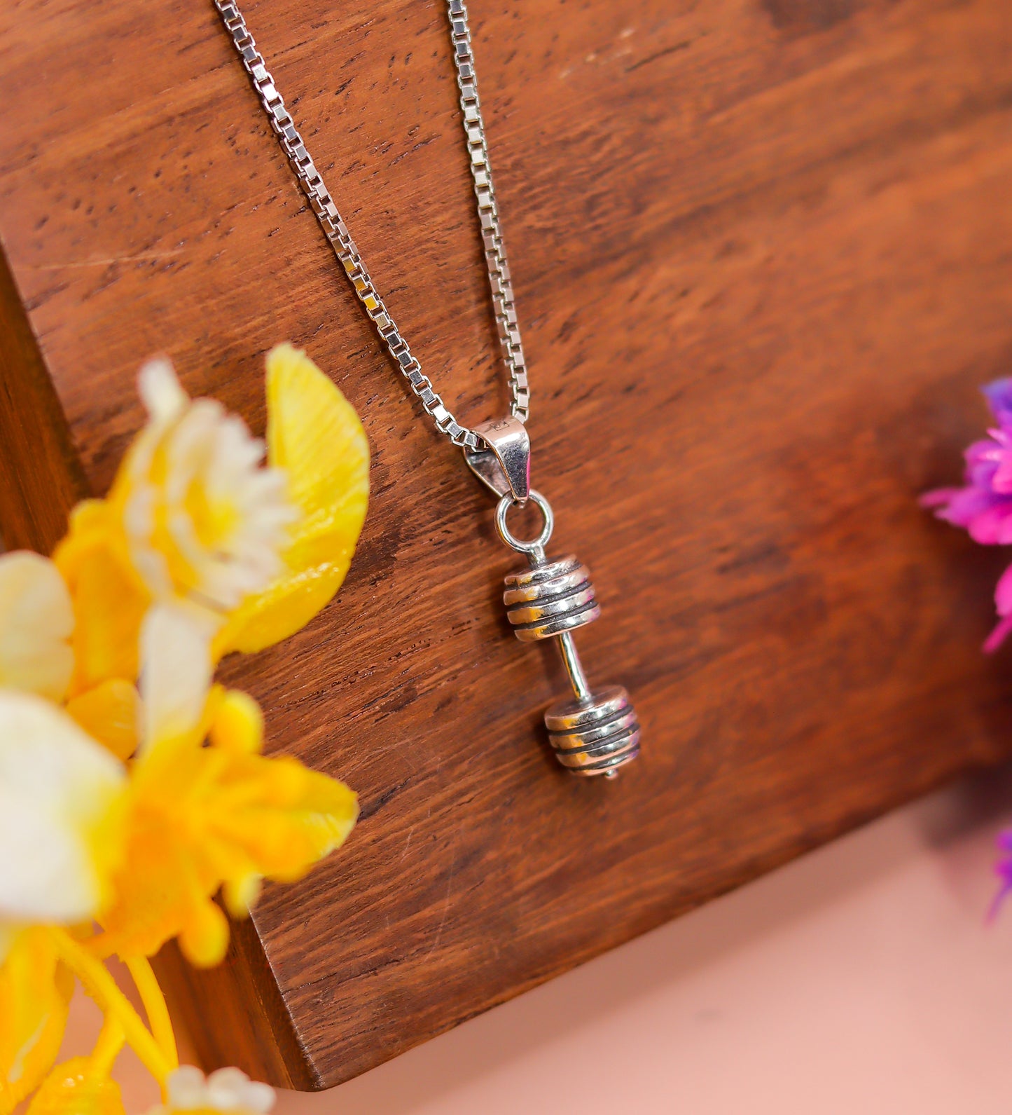 Men’s Dumbbell Pendant Chain in 925 Sterling Silver