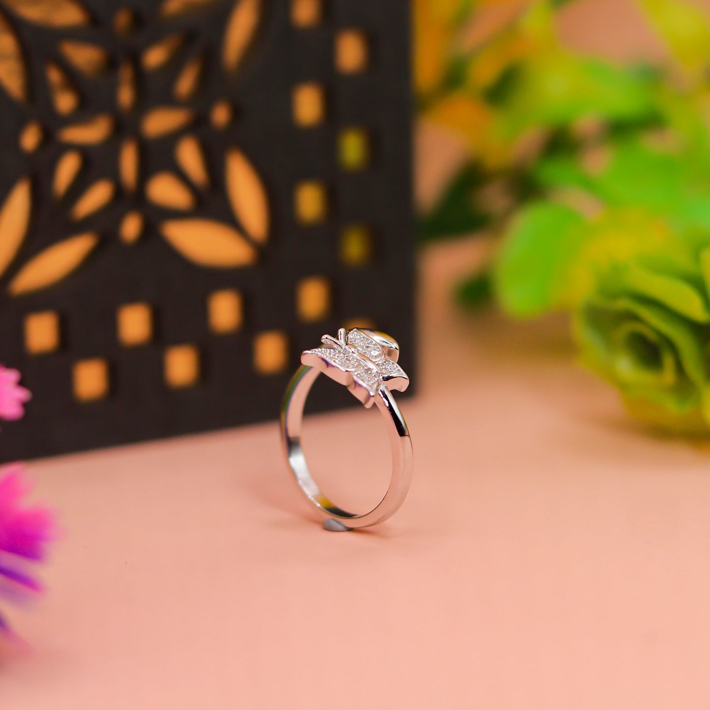 Crystal Butterfly Silver Ring
