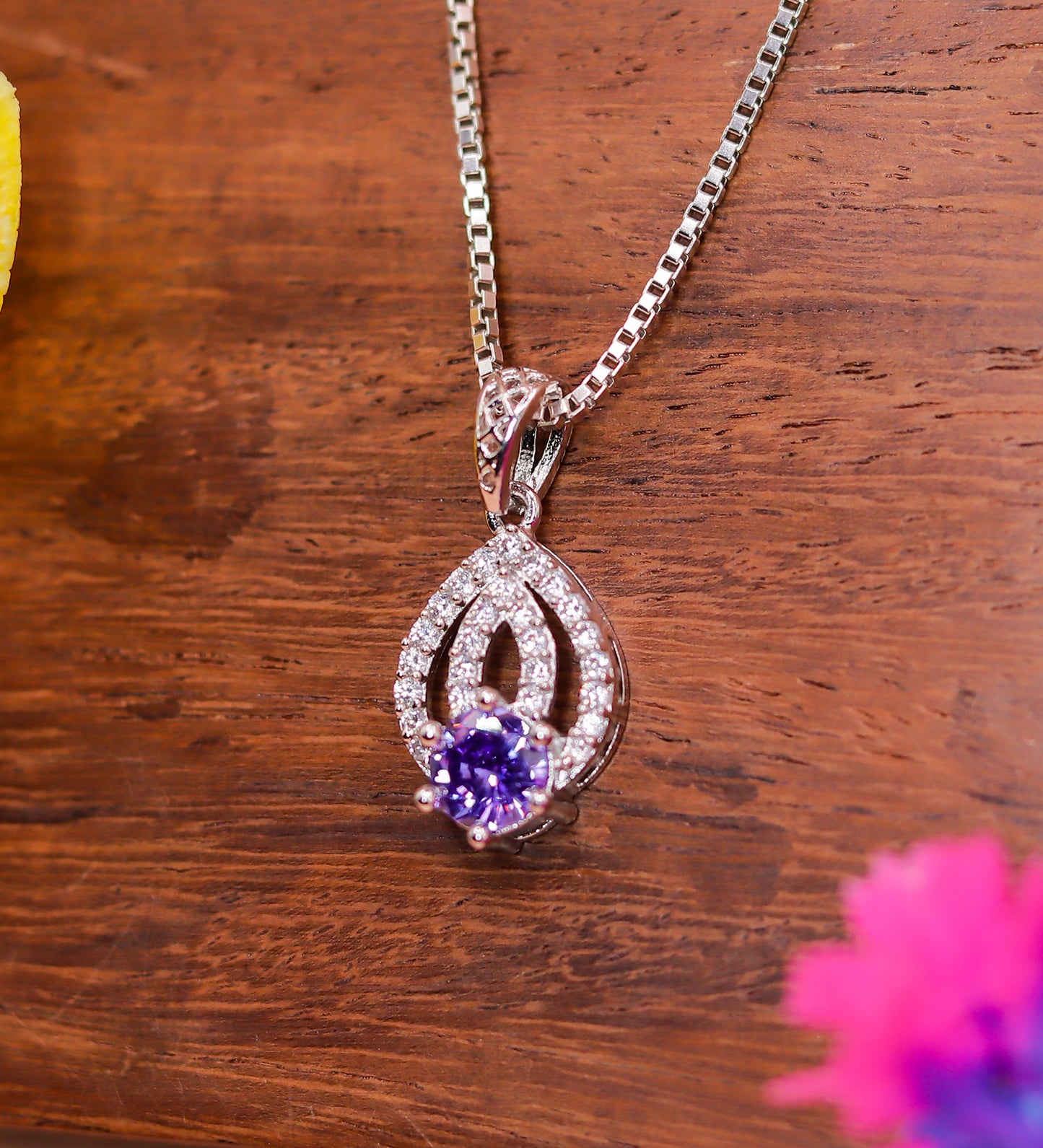 Amethyst Flame Spark Silver Pendant