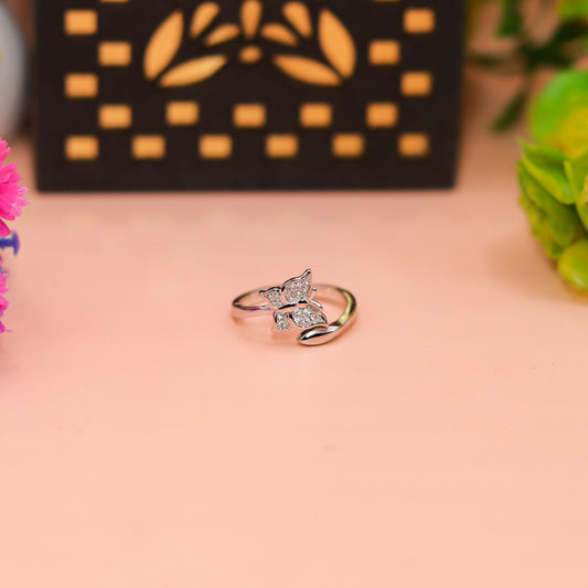 Crystal Butterfly Silver Ring