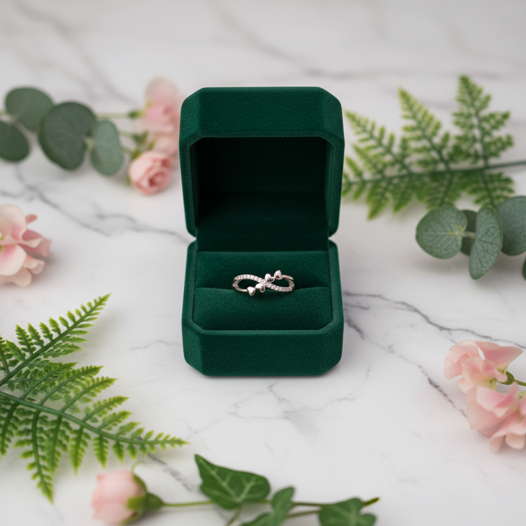 Double Heart Sparkle Silver Ring