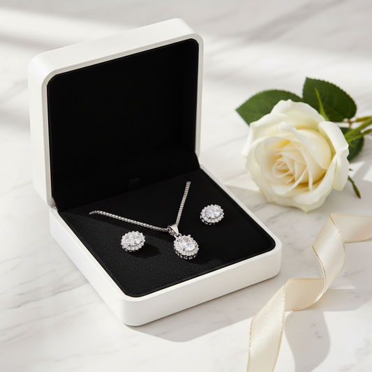 Elegant Silver Oval Stone Pendant Set