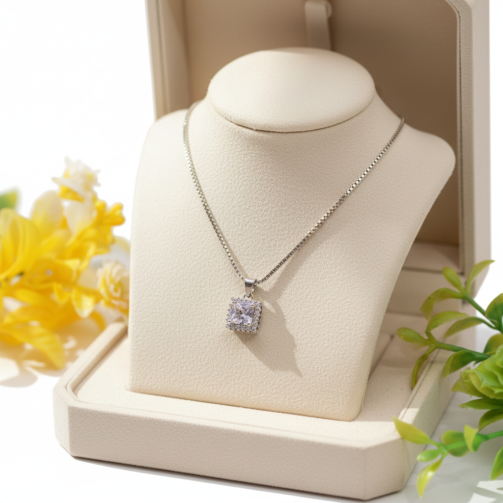 Elegant Silver Square-Cut Pendant