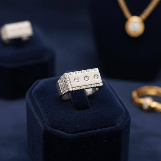 Premium Triple-Stone Silver Men's Statement Ring