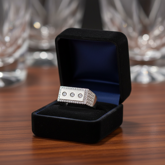 Premium Triple-Stone Silver Men's Statement Ring