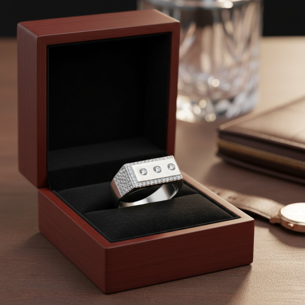 Premium Triple-Stone Silver Men's Statement Ring